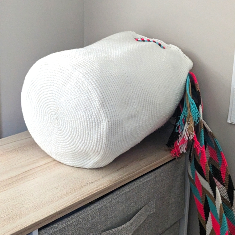 Wayuu Pink Butterfly Bag/ Handmade bag in cream color/ Size L. - Picture 8 of 9